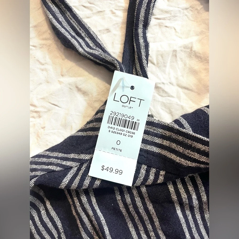 LOFT Striped Navy and White Women's Tank Top w Button Straps Size 0 Petite NWT - Picture 7 of 13
